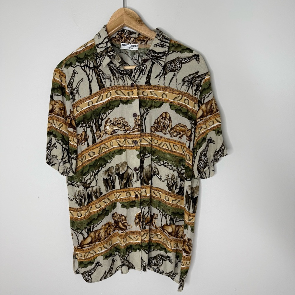 Alfred Dunner Women's Size 10 Safari Button Down Short Sleeve Blouse Top Shirt
